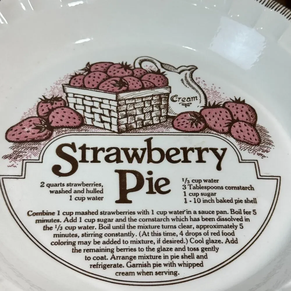 Vintage Strawberry Pie Recipe Plate Dish Baker Royal China Jeannette Ceramic USA